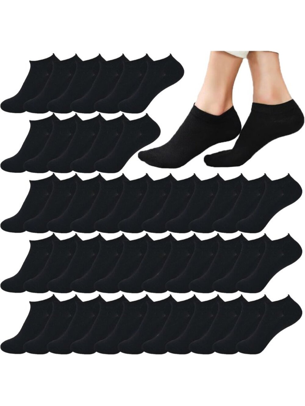 🧦Women's Dark Black 20 Pair Pairs Low Cut Ankle No Show Casual Athletic Socks
